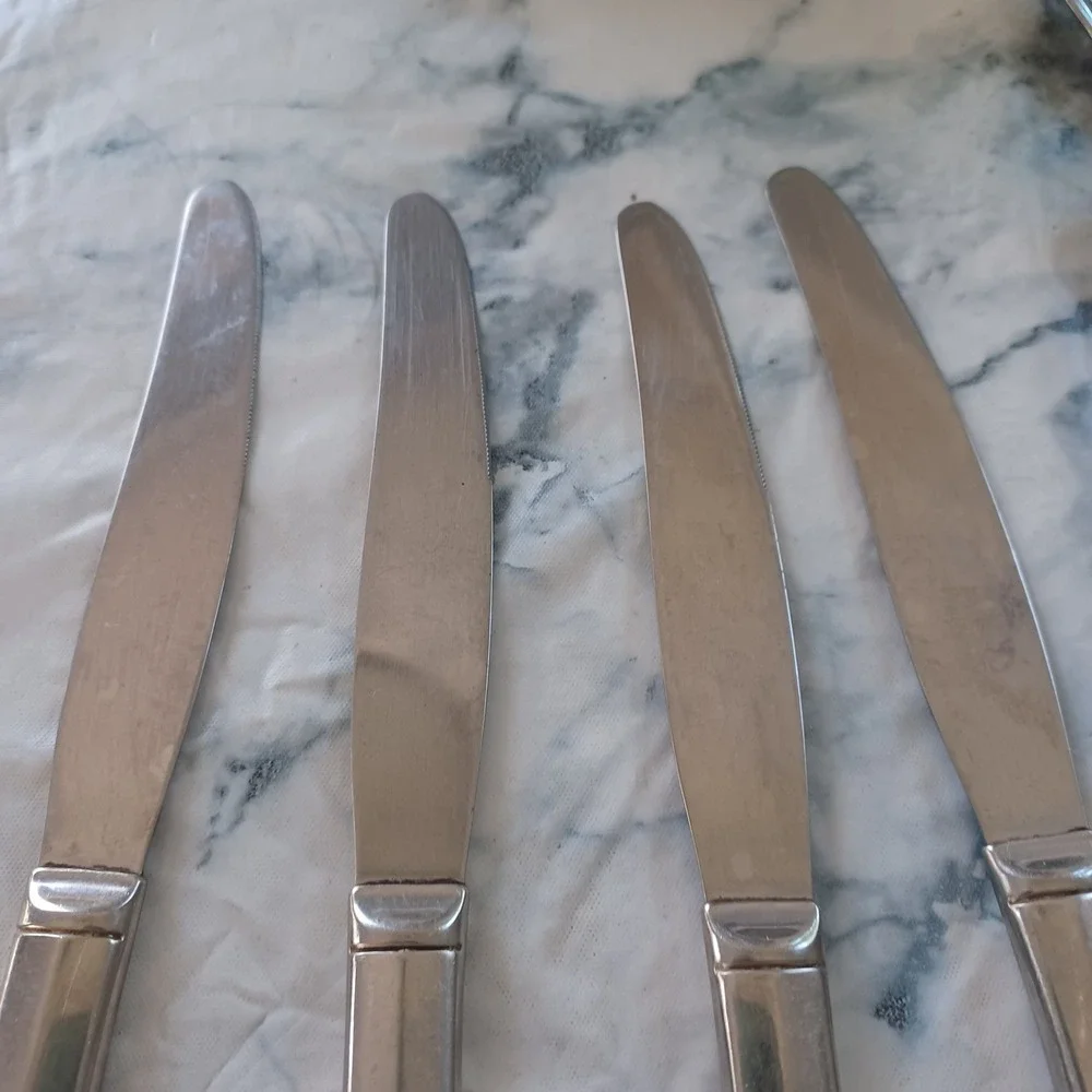 Vintage Atomic Starburst Dinner Knives Set 4 Mid Century Stainless‎ Steel Retro